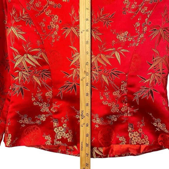 Oriental Silk Red Jacket Women S Button Up Crop Brocade Asian Chinese Dress Barn - Picture 5 of 11